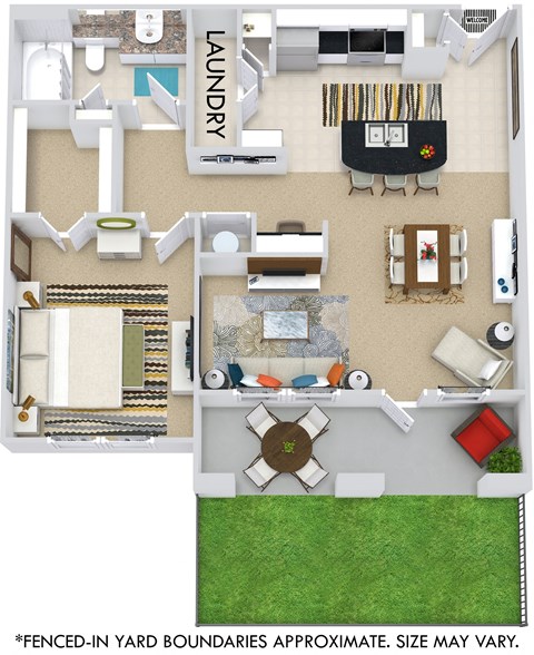 Floor plan for 1 bed, 1 bath, 783 sqft